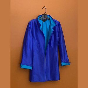 Nina McLemore 100% Silk Blue Aqua Jacket SZ 16